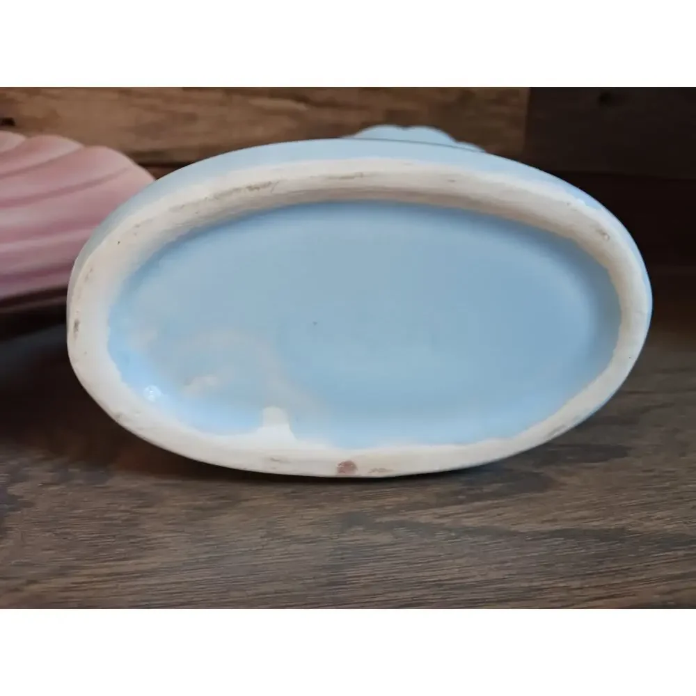 Vtg Art Deco USA Pottery Blue Pink Horn of Plenty Cornucopia